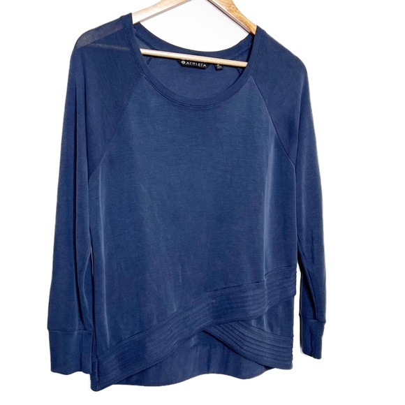 Athleta Women's Serenity Criss Cross Grey Crewneck Athletic Sweatshirt Sweater - Picture 2 of 16